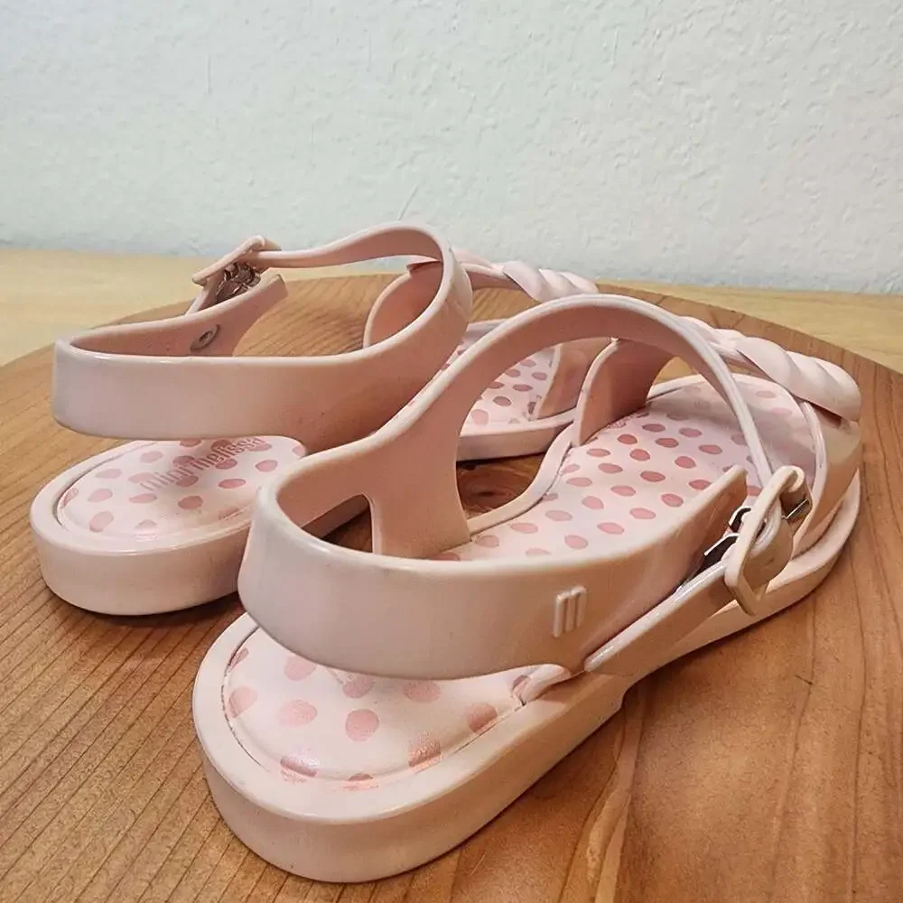 Mini Melissa Sandals Girls Size 2 Pink Bow Jelly Polka Dot Vegan Summer
